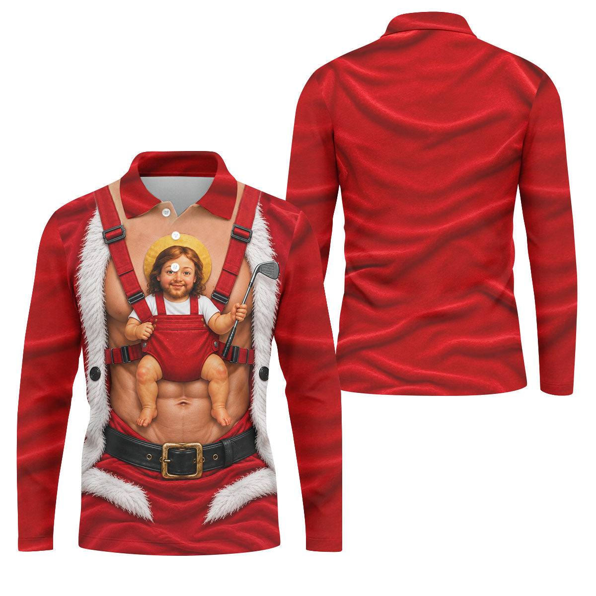 Santa Abs Baby Carrier Christmas Golf Shirt, Mens Golf Clothing, Golf Shirts For Men
