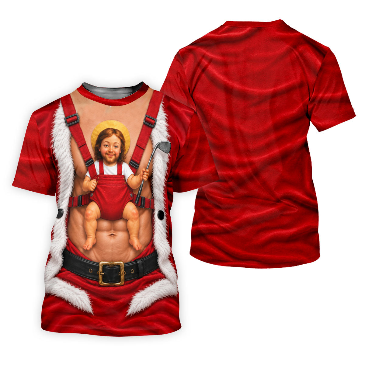Santa Abs Baby Carrier Christmas Golf Shirt, Golf Shirts For Women, Womens Golf Tops