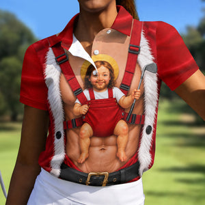 Santa Abs Baby Carrier Christmas Golf Shirt, Golf Shirts For Women, Womens Golf Tops