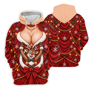 Busty Reindeer Santa Suit Christmas Golf Shirt, Womens Golf Tops, Ladies Golf Shirts