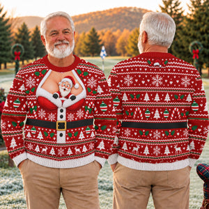 Santa Peeking Busty Knit Ugly Christmas Sweater, Christmas Gifts, Ugly Sweater Party