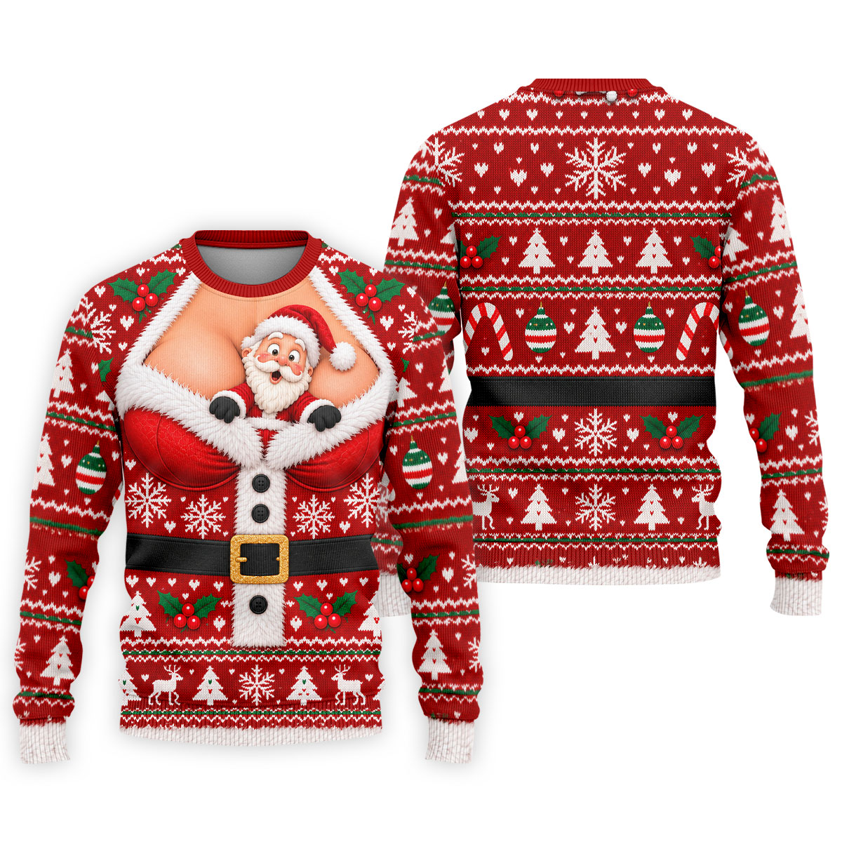 Santa Peeking Busty Knit Christmas Golf Shirt, Funny Mens Golf Shirts, Mens Golf Polo