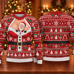 Santa Peeking Busty Knit Ugly Christmas Sweater, Christmas Gifts, Ugly Sweater Party