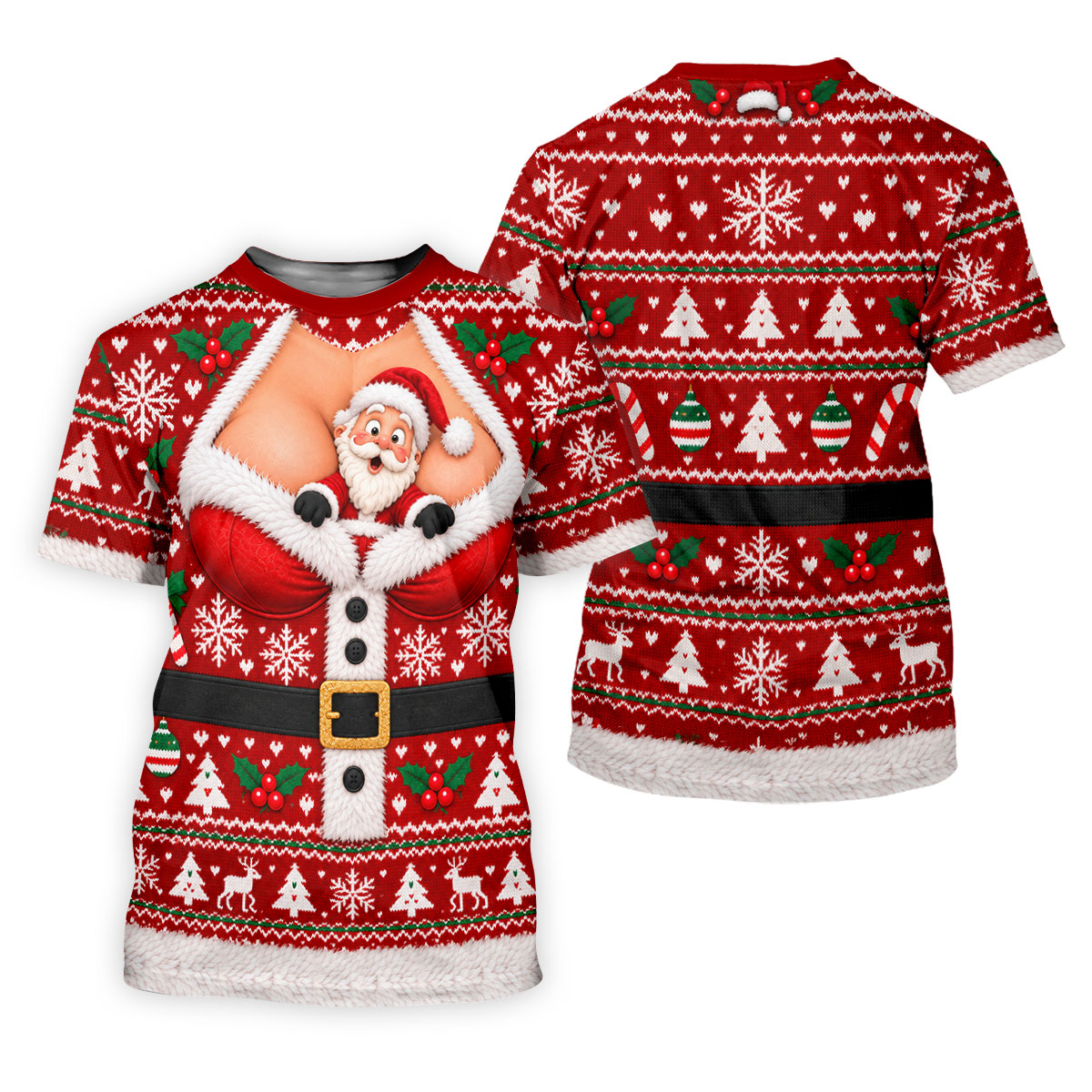 Santa Peeking Busty Knit Christmas Golf Shirt, Funny Mens Golf Shirts, Mens Golf Polo