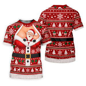 Santa Peeking Busty Knit Christmas Golf Shirt, Funny Mens Golf Shirts, Mens Golf Polo