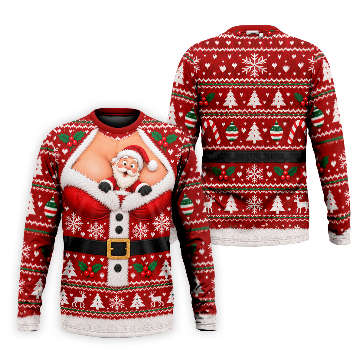 Santa Peeking Busty Knit Christmas Golf Shirt, Funny Mens Golf Shirts, Mens Golf Polo