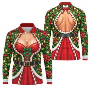 Holly Corset Busty Dress Christmas Golf Shirt, Golf Gifts For Men, Mens Golf Clothing
