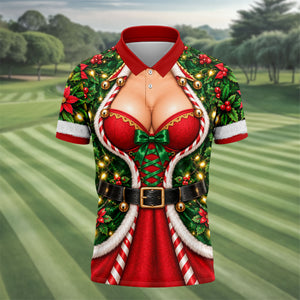Holly Corset Busty Dress Christmas Golf Shirt, Golf Gifts For Men, Mens Golf Clothing