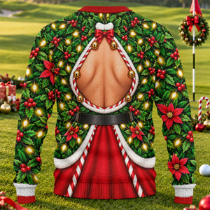 Holly Corset Busty Dress Ugly Christmas Sweater, Funny Xmas Gift, Christmas Golf Gift