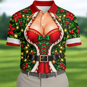Holly Corset Busty Dress Christmas Golf Shirt, Golf Gifts For Men, Mens Golf Clothing