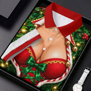 Holly Corset Busty Dress Christmas Golf Shirt, Golf Gifts For Men, Mens Golf Clothing