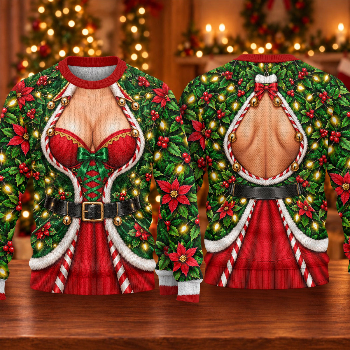 Holly Corset Busty Dress Ugly Christmas Sweater, Funny Xmas Gift, Christmas Golf Gift