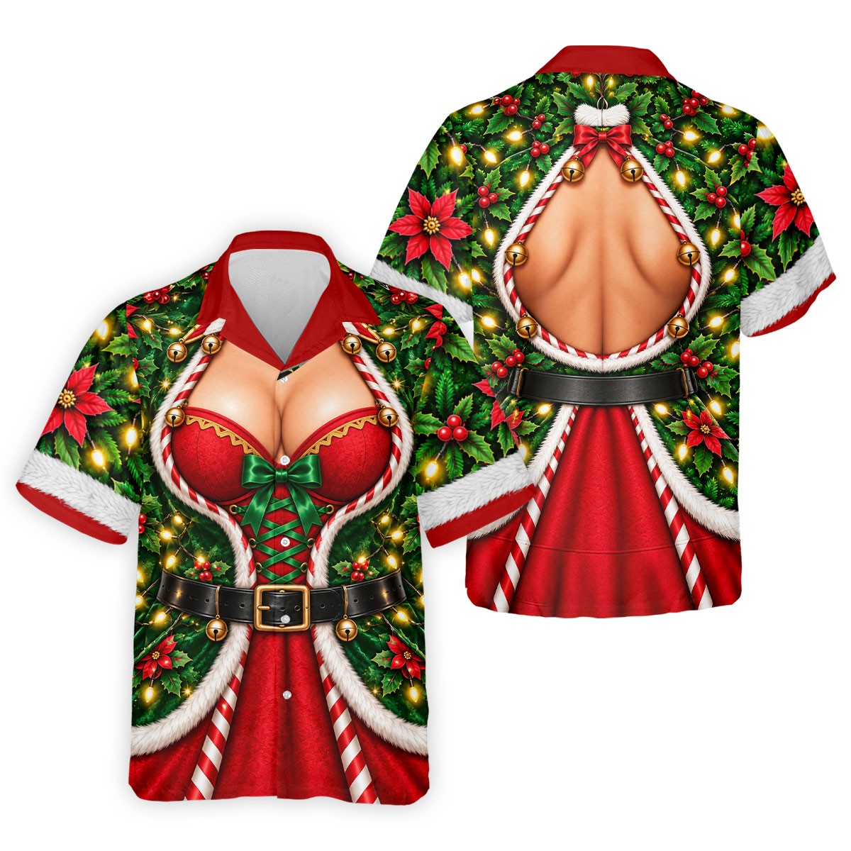 Holly Corset Busty Dress Christmas Golf Shirt, Golf Gifts For Men, Mens Golf Clothing