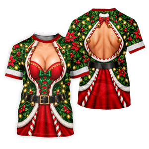 Holly Corset Busty Dress Christmas Golf Shirt, Ladies Golf Shirts, Womens Golf Shirts