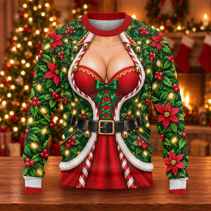 Holly Corset Busty Dress Ugly Christmas Sweater, Funny Xmas Gift, Christmas Golf Gift