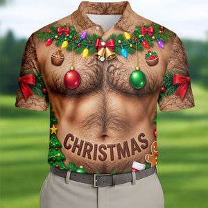 Hairy Chest Ornaments Christmas Golf Shirt, Golf Shirts For Men, Golf Gifts For Men