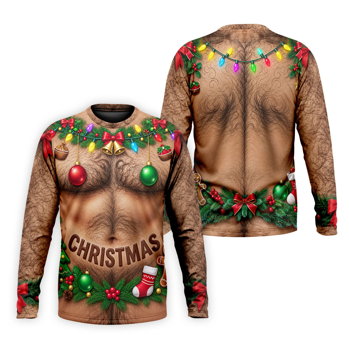 Hairy Chest Ornaments Christmas Golf Shirt, Golf Shirts For Men, Golf Gifts For Men