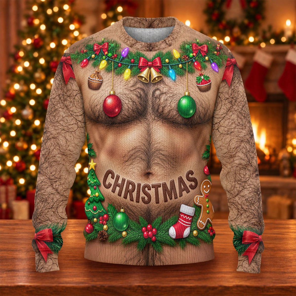 Hairy Chest Ornaments Ugly Christmas Sweater, Christmas Gifts, Christmas Party Outfit