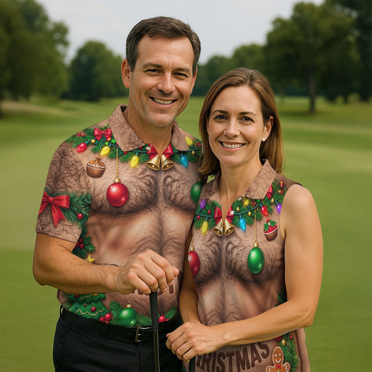 Hairy Chest Ornaments Christmas Golf Shirt, Golf Shirts For Men, Golf Gifts For Men