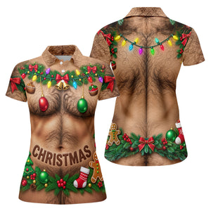 Hairy Chest Ornaments Christmas Golf Shirt, Ladies Golf Apparel, Womens Golf Clothing