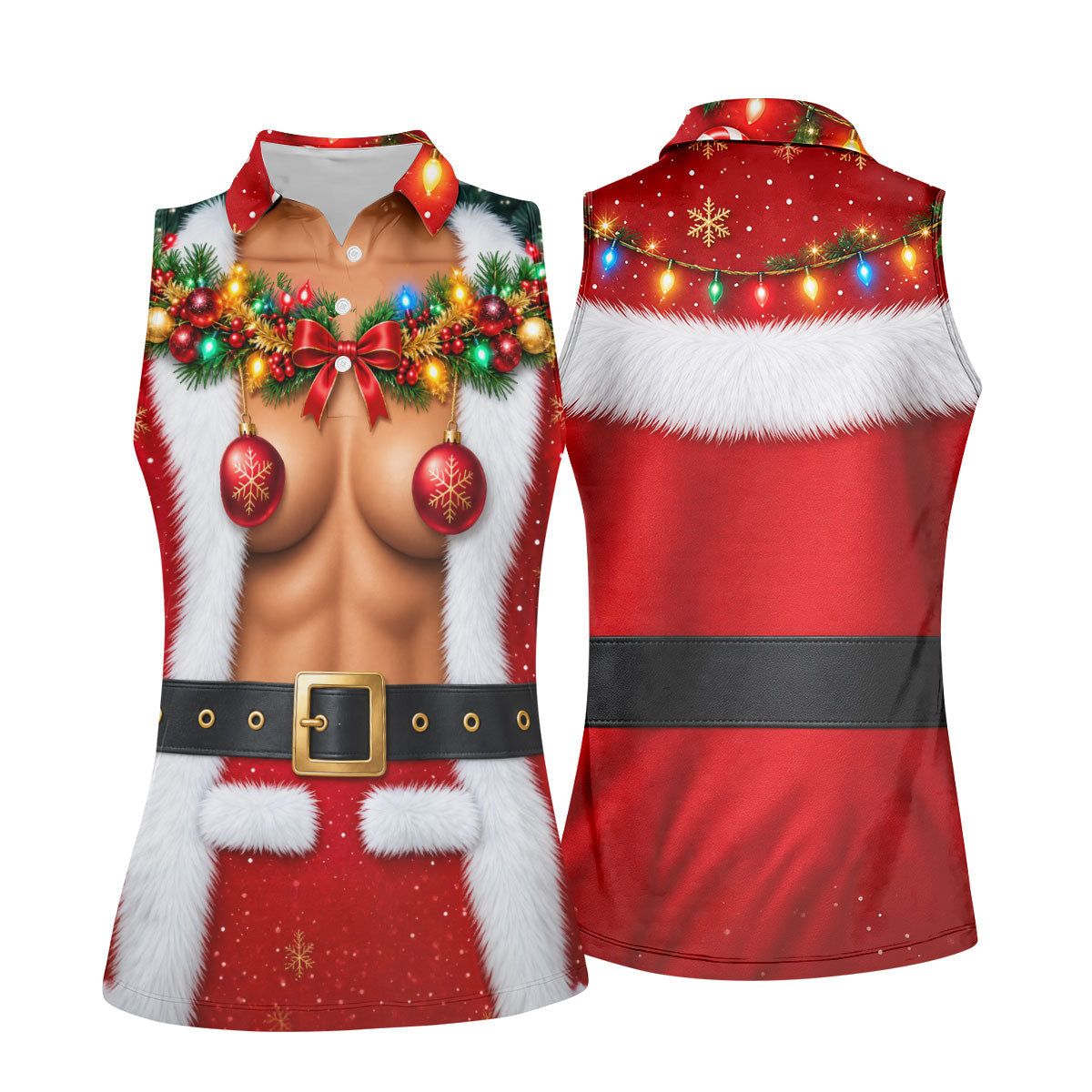 Ornament Pasties Santa Christmas Golf Shirt, Womens Golf Apparel, Ladies Golf Apparel