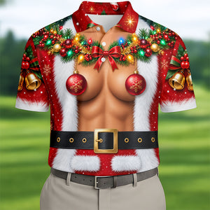 Ornament Pasties Santa Christmas Golf Shirt, Mens Golf Shirts, Funny Mens Golf Shirts