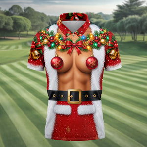 Ornament Pasties Santa Christmas Golf Shirt, Mens Golf Shirts, Funny Mens Golf Shirts