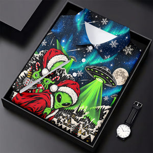 Alien Santa UFO Aurora Christmas Golf Shirt, Womens Golf Shirts, Womens Golf Clothing