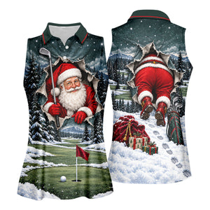 Santa Peeking Golf Green Christmas Golf Shirt, Golf Gifts For Women, Womens Golf Tops