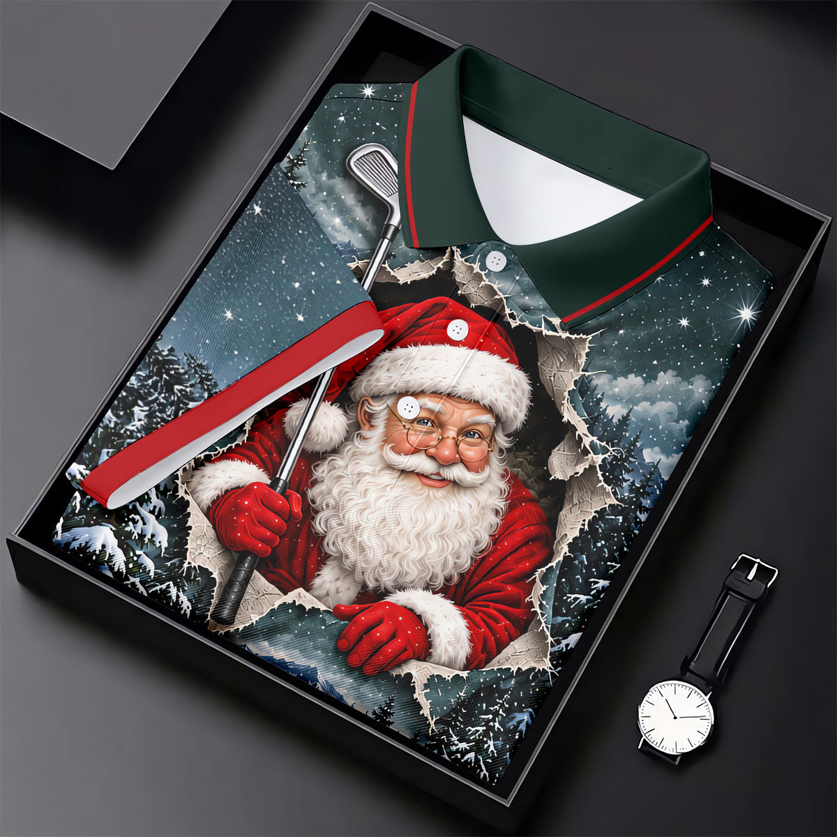 Santa Peeking Golf Green Christmas Golf Shirt, Golf Gifts For Women, Womens Golf Tops