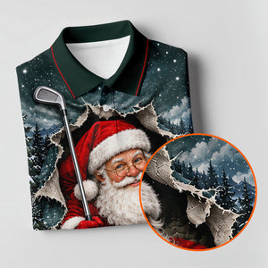 Santa Peeking Golf Green Christmas Golf Shirt, Golf Gifts For Women, Womens Golf Tops