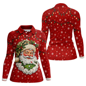 Camo Hat Santa Face Christmas Golf Shirt, Womens Golf Clothing, Golf Shirts For Women