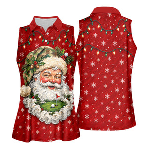 Camo Hat Santa Face Christmas Golf Shirt, Womens Golf Clothing, Golf Shirts For Women