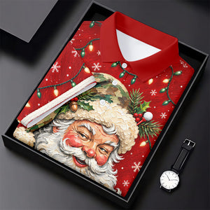 Camo Hat Santa Face Christmas Golf Shirt, Womens Golf Clothing, Golf Shirts For Women