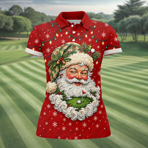 Camo Hat Santa Face Christmas Golf Shirt, Womens Golf Clothing, Golf Shirts For Women