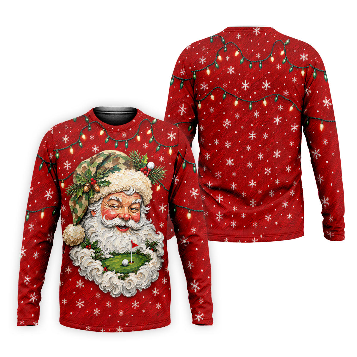 Camo Hat Santa Face Christmas Golf Shirt, Mens Holiday Golf Shirts, Mens Golf Apparel