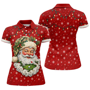 Camo Hat Santa Face Christmas Golf Shirt, Womens Golf Clothing, Golf Shirts For Women
