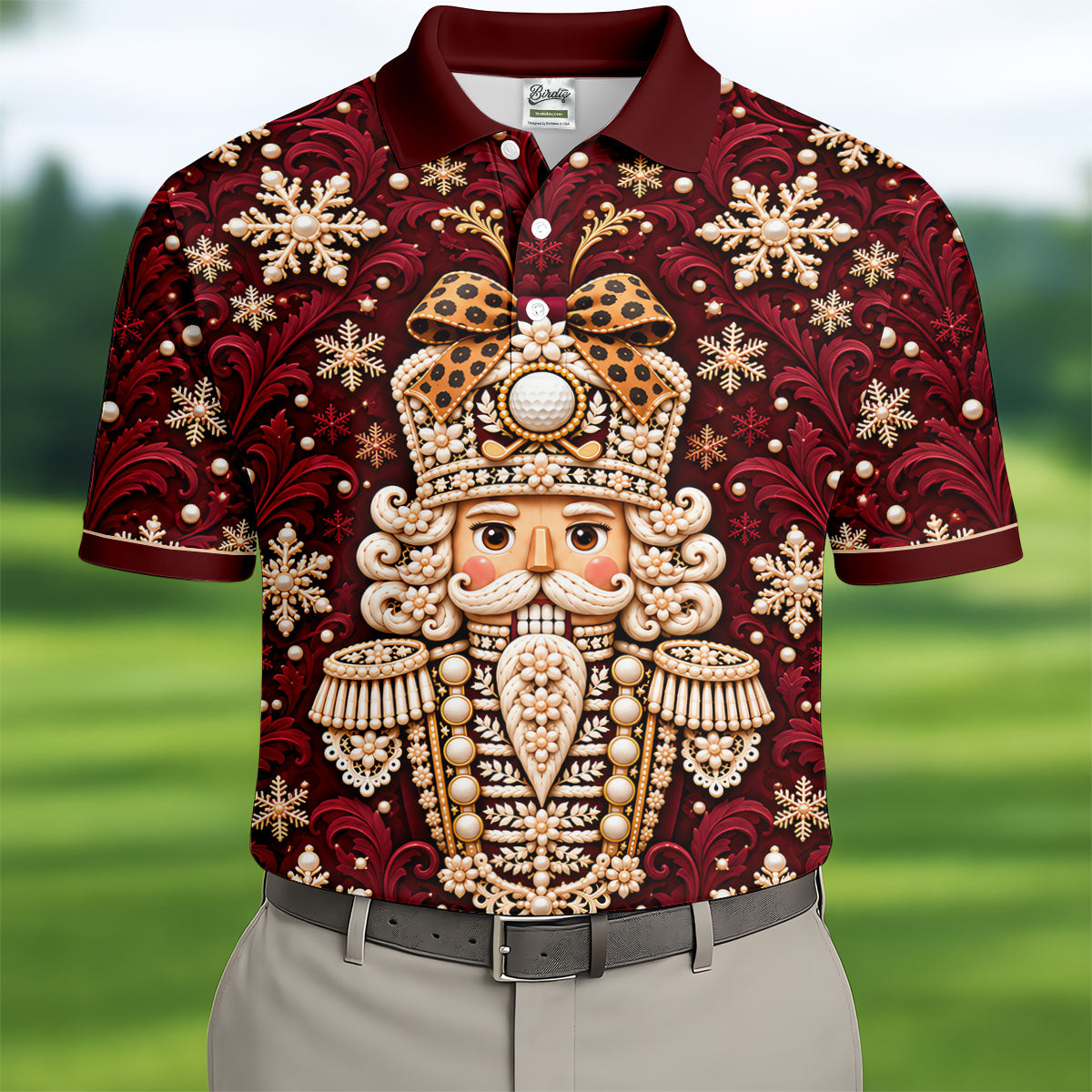 Pearl Nutcracker Christmas Golf Shirt, Mens Golf Clothing, Mens Holiday Golf Shirts
