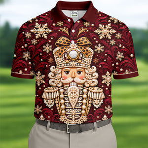 Pearl Nutcracker Christmas Golf Shirt, Mens Golf Clothing, Mens Holiday Golf Shirts