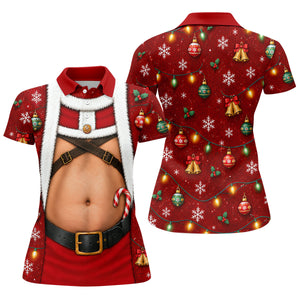 Santa Belly Harness Vest Christmas Golf Shirt, Womens Golf Clothing, Womens Golf Tops