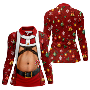 Santa Belly Harness Vest Christmas Golf Shirt, Womens Golf Clothing, Womens Golf Tops