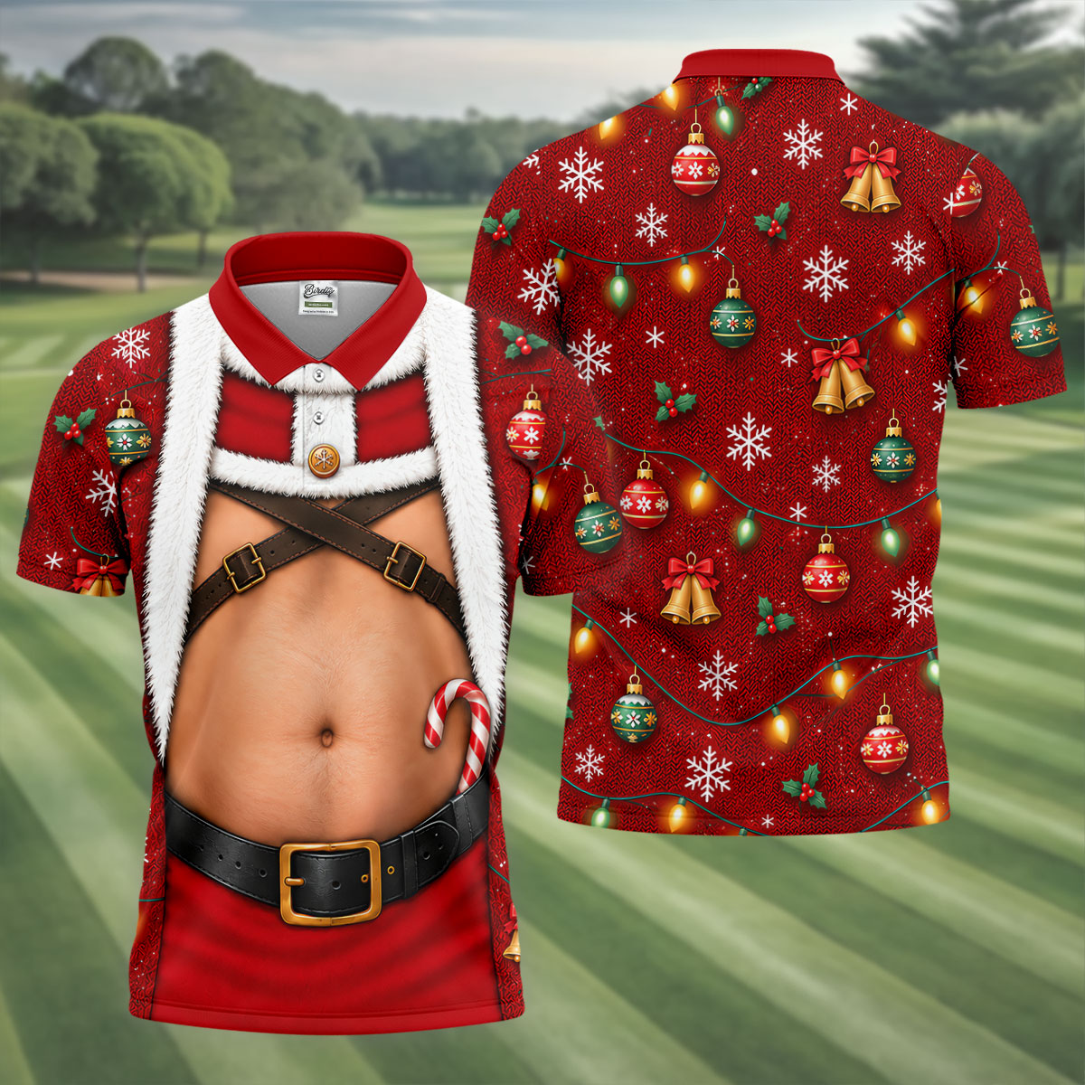 Santa Belly Harness Vest Christmas Golf Shirt, Golf Shirts For Men, Golf Polo For Men