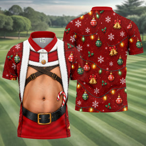Santa Belly Harness Vest Christmas Golf Shirt, Golf Shirts For Men, Golf Polo For Men