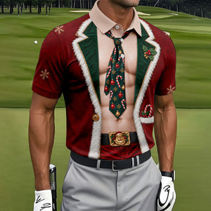 Santa Suit Tie Six Pack Christmas Golf Shirt, Golf Shirts For Men, Mens Golf Shirts