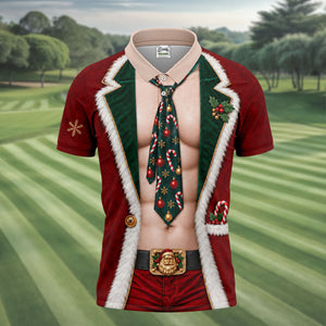 Santa Suit Tie Six Pack Christmas Golf Shirt, Golf Shirts For Men, Mens Golf Shirts