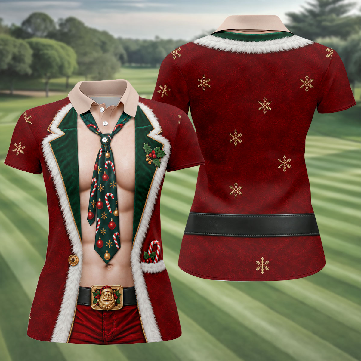 Santa Suit Tie Six Pack Christmas Golf Shirt, Womens Golf Shirts, Womens Golf Apparel