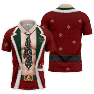 Santa Suit Tie Six Pack Christmas Golf Shirt, Golf Shirts For Men, Mens Golf Shirts