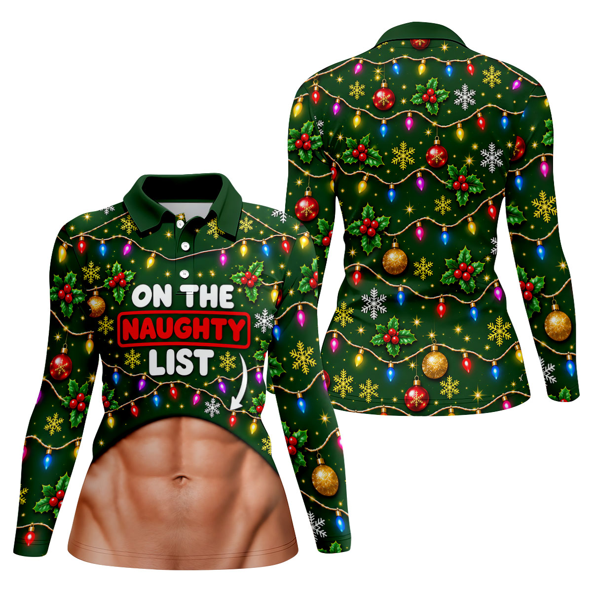 On The Naughty List Abs Christmas Golf Shirt, Ladies Golf Tops, Golf Shirts For Women
