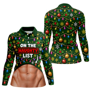 On The Naughty List Abs Christmas Golf Shirt, Ladies Golf Tops, Golf Shirts For Women