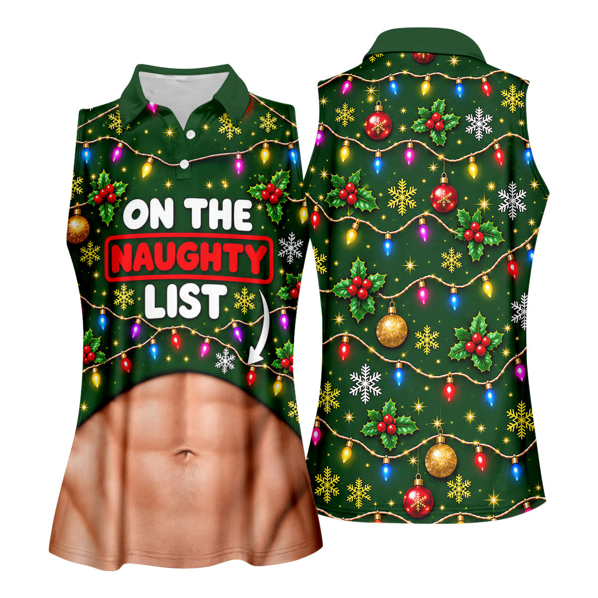 On The Naughty List Abs Christmas Golf Shirt, Ladies Golf Tops, Golf Shirts For Women